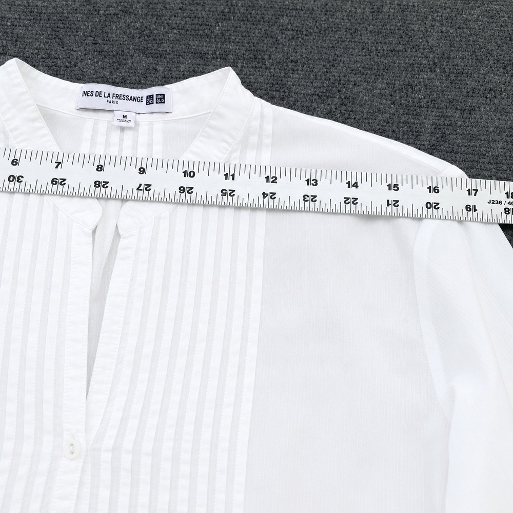 Uniqlo Ines De La Fressange Popover Top Shirt Size M White Pintuck Cottagecore - Picture 3 of 9